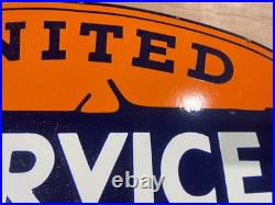 Vintage SSPN United Motors Service Neon Gas & Oil Porcelain Enamel Sign 48x28.5