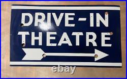 Vintage SSP Drive-In Theatre Neon Skin Gas & Oil Porcelain Enamel Sign 42x24