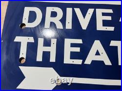 Vintage SSP Drive-In Theatre Neon Skin Gas & Oil Porcelain Enamel Sign 42x24