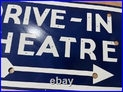 Vintage SSP Drive-In Theatre Neon Skin Gas & Oil Porcelain Enamel Sign 42x24