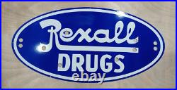 Vintage SSP Rexall Drugs Neon Skin Gas & Oil Porcelain Enamel Sign 48x24