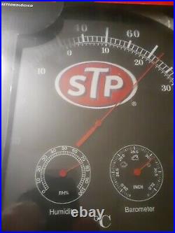 Vintage STP Motor Oil Weather Center And Neon Clock Set NOS RARE