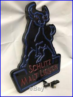 Vintage Schlitz Beer Sign Neo-Neon Bar Decor Light Box Malt Liquor Bull WORKING