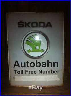 Vintage Skoda Light Box Sign Auto Car Dealer Garage Nt Porcelain Neon Oil Gas