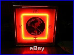 Vintage Square Neon clock Wurlitzer Jukebox Neon Clock 17 X 17 X 3 3/4 Wood