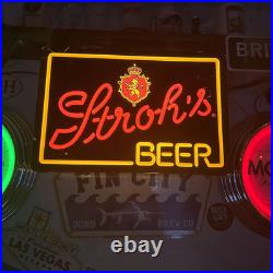 Vintage Stroh's Beer Neon Light Up Bar Sign 20X16in Detroit Michigan Advertising