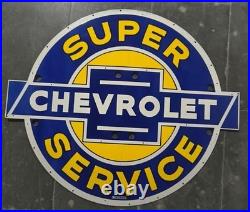 Vintage Super Chevrolet Service Gas & Oil Porcelain Enamel Neon Sign SSPN 48x42