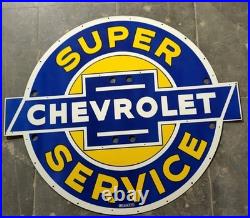 Vintage Super Chevrolet Service Gas & Oil Porcelain Enamel Neon Sign SSPN 48x42