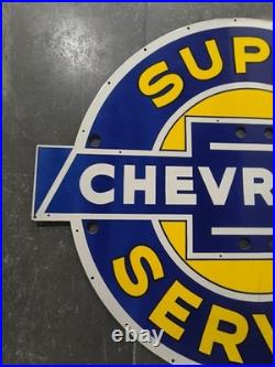 Vintage Super Chevrolet Service Gas & Oil Porcelain Enamel Neon Sign SSPN 48x42