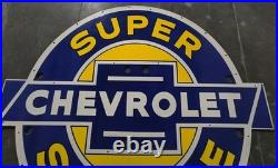 Vintage Super Chevrolet Service Gas & Oil Porcelain Enamel Neon Sign SSPN 48x42