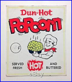 Vintage VTG Original Dun-Hot Popcorn Cardboard Sign Neon Fluorescent Bright