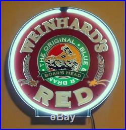 Vintage WEINHARD'S RED BOARS HEAD BEER ANIMATED NEON SPINNER SIGN See Video NMnt