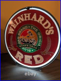 Vintage Weinhards Red Boars Head Light Up Advertising Motion Neon Beer Sign 1994