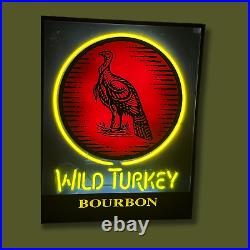 Vintage Wild Turkey Kentucky Bourbon Neon Glass Sign 26x21x3.5in Encased RARE