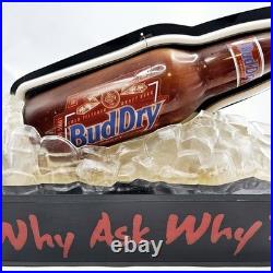 Vtg 1992 BudDry Blue Neon Beer Sign Anheuser Why Ask Why Bottle On Ice RARE