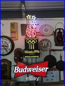 Vtg 90s Budweiser Beer Atlanta 1996 Olympics Neon Sign Light