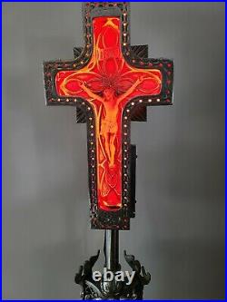 Vtg Antique Art Deco Jesus on Cross Funeral Home Church Crucifix Angel Sign Neon