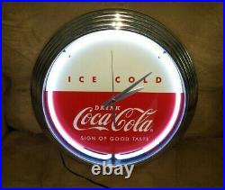 Vtg Art Deco Round Neon Coca Cola Clock/ Sign Of Good Times