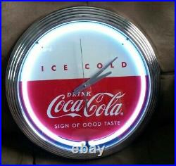 Vtg Art Deco Round Neon Coca Cola Clock/ Sign Of Good Times