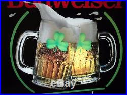 Vtg Budweiser Beer Neo Neon Bar Pub Light Sign Irish Shamrocks Christmas