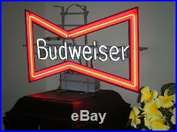 Vtg Budweiser Beer Neon Light Sign Original Bud Bar Bowtie Advertising Rare