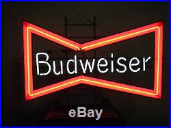 Vtg Budweiser Beer Neon Light Sign Original Bud Bar Bowtie Advertising Rare