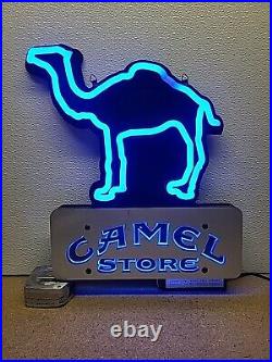 Vtg Camel Cigarette Faux Neon Light up Sign Deep Blue Lighted Camel Bar Pub Sign