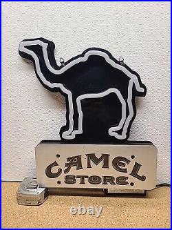 Vtg Camel Cigarette Faux Neon Light up Sign Deep Blue Lighted Camel Bar Pub Sign