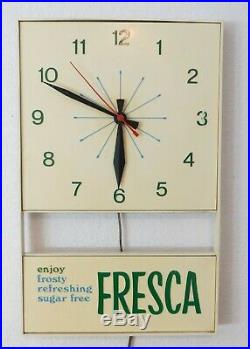Vtg FRESCA Advertising WALL CLOCK NEON PRODUCTS IND NPI with FULL 32 Oz BOTTLE