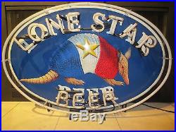 Vtg LONE STAR BEER Armadillo Shield Neon Sign / Bar Light TEXAS shiner pearl