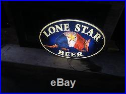 Vtg LONE STAR BEER illuminated ARMADILLO Sign / Bar Light Rare TX neon shiner