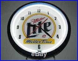 Vtg Miller Lite Time Neon Light Beer Bar Sign Store Display Man Cave Wall Clock