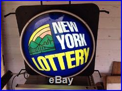 Vtg NEW YORK NY LOTTERY light NEON SIGN Lamp MAN CAVE Blue Flashing Lotto Zeon Z