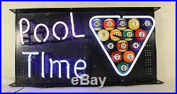 Vtg POOL TIME NEON WALL CLOCK LIGHT SIGN, Billiard cue table, beer, game room