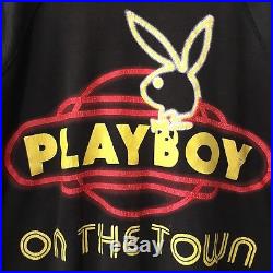 Vtg Playboy On The Town Black Neon Sign Hugh Hefner Sweatshirt Men's M USA