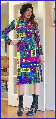 Vtg Rare Emilio Pucci Neon Abstract Mod Signed Midi Dress