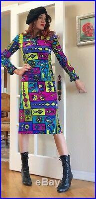 Vtg Rare Emilio Pucci Neon Abstract Mod Signed Midi Dress