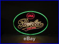 Vtg UNA PERLA CERVEZA Pearl Beer Spanish Sign / Neo-neon Bar Light lone star tx