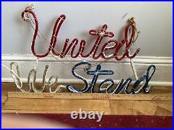 Vtg UNITED WE STAND Light Up Neon Rope Hanging Patriotic Lighting Light Sign Box