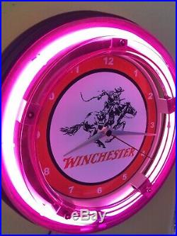 Winchester Firearms Rifle Hunting Shotgun Advertising Neon Wall Clock Sign
