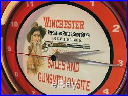 Winchester Firearms Rifle Shotgun Gunsmith Store Man Cave Neon Wall Clock Sign