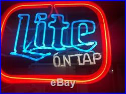 (vtg) Miller Lite Beer On Tap Neon Light Up Sign Bar Game Room Man Cave